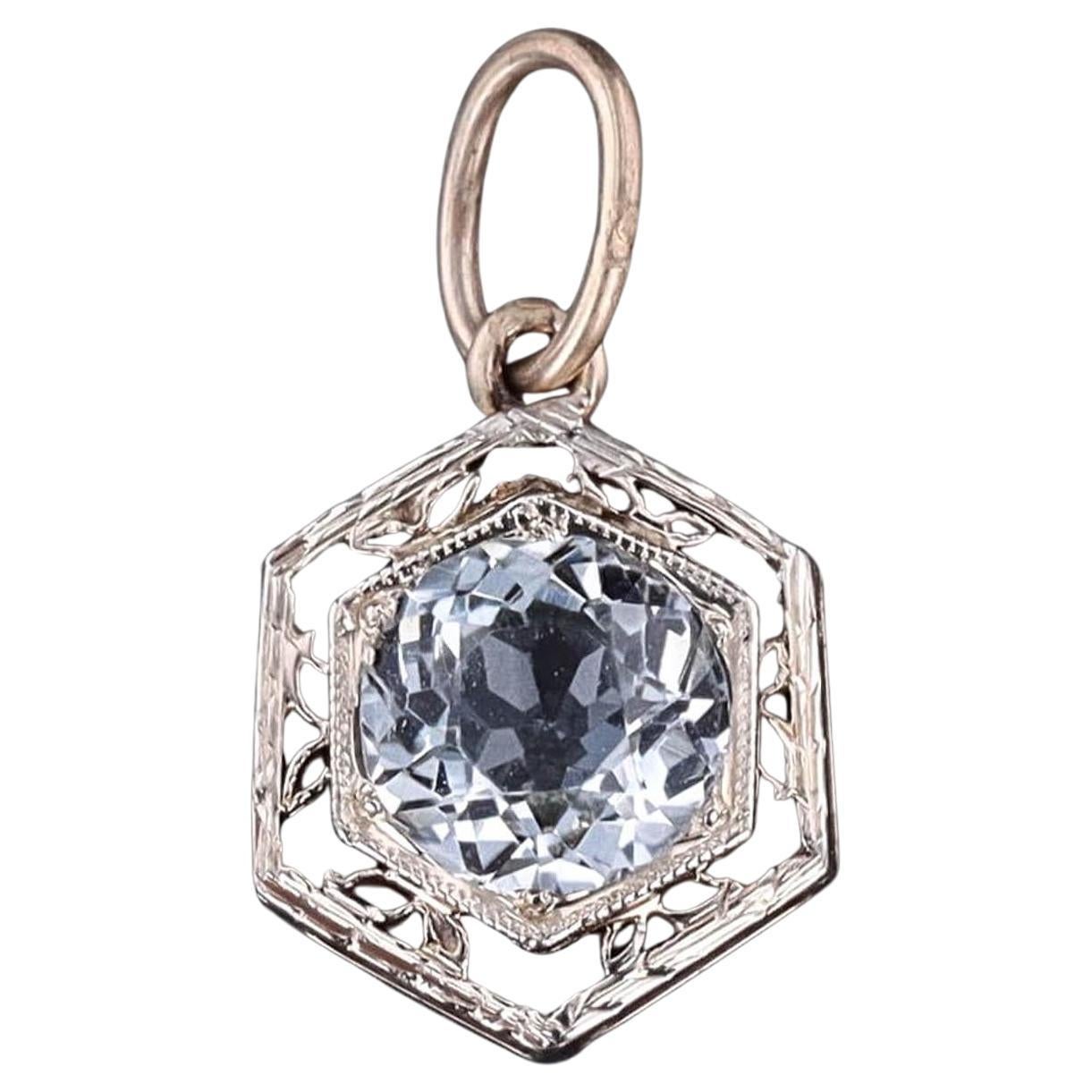 Antique Aqua Charm of 14k White and Yellow Gold For Sale
