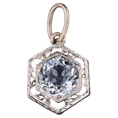 Antique Aqua Charm of 14k White and Yellow Gold
