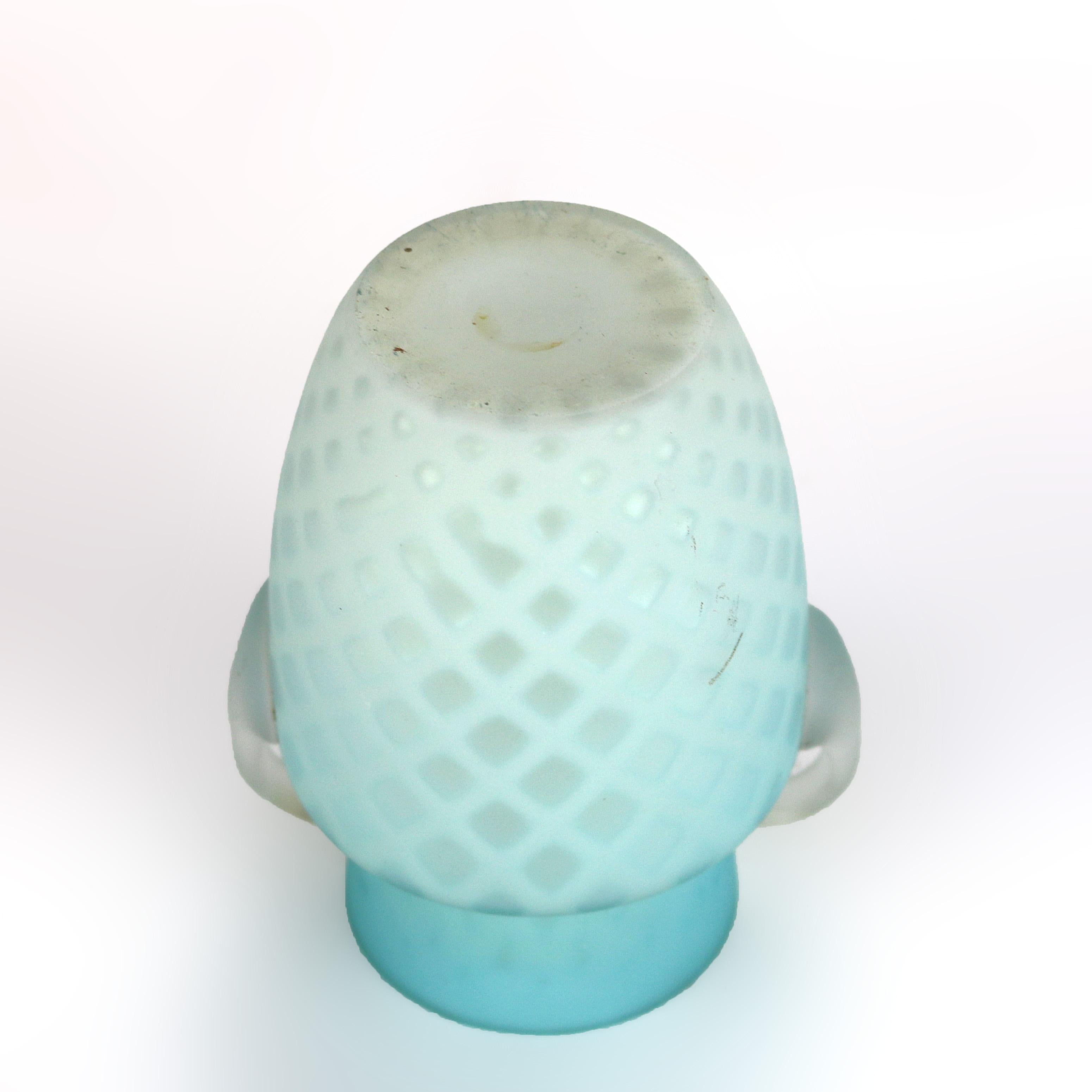 Antique Aqua Glass Double Handled Vase with Diamond Quilt Pattern C1890 For Sale 3