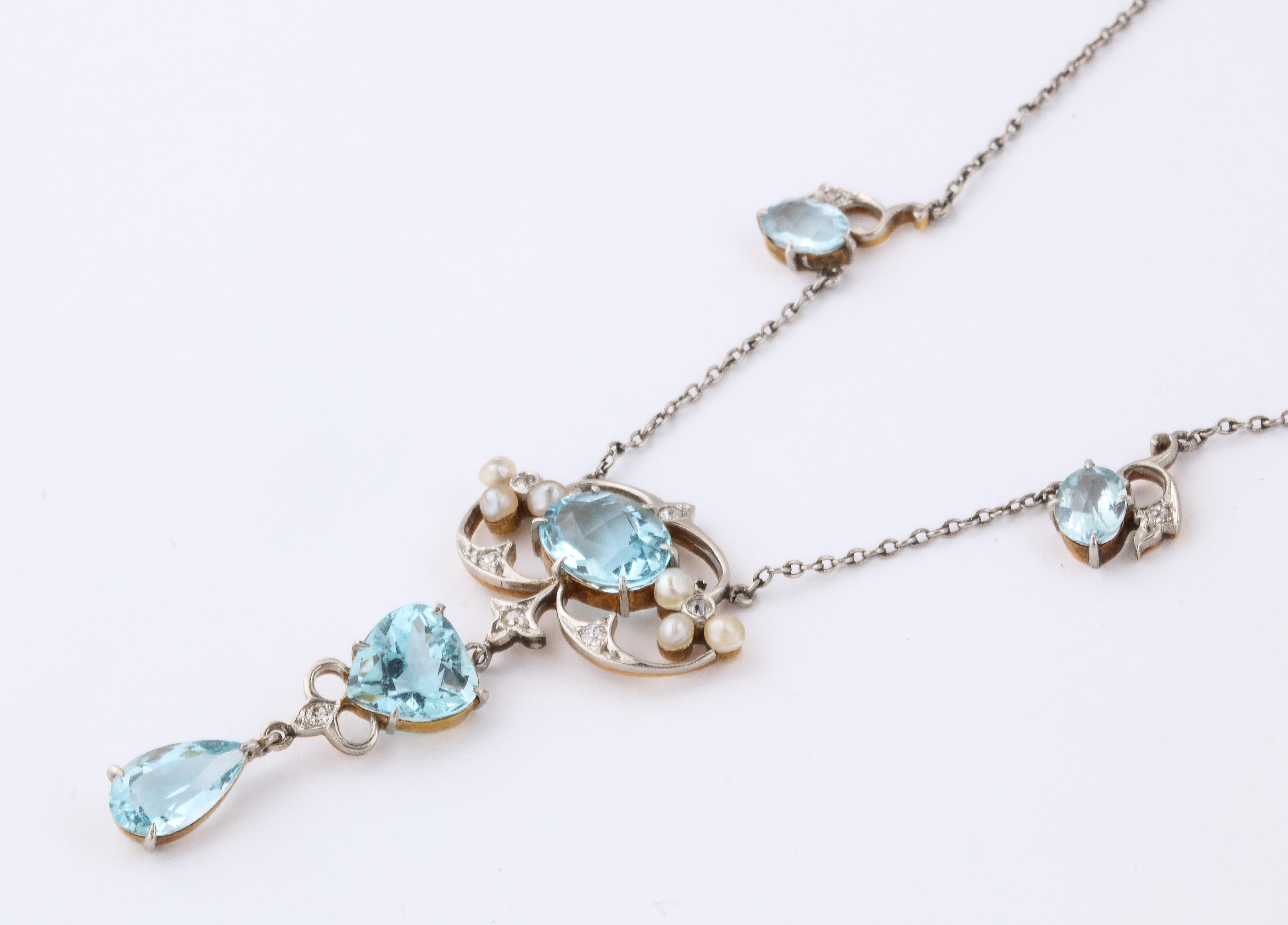 Women's Antique Aquamarine and Diamond Necklace