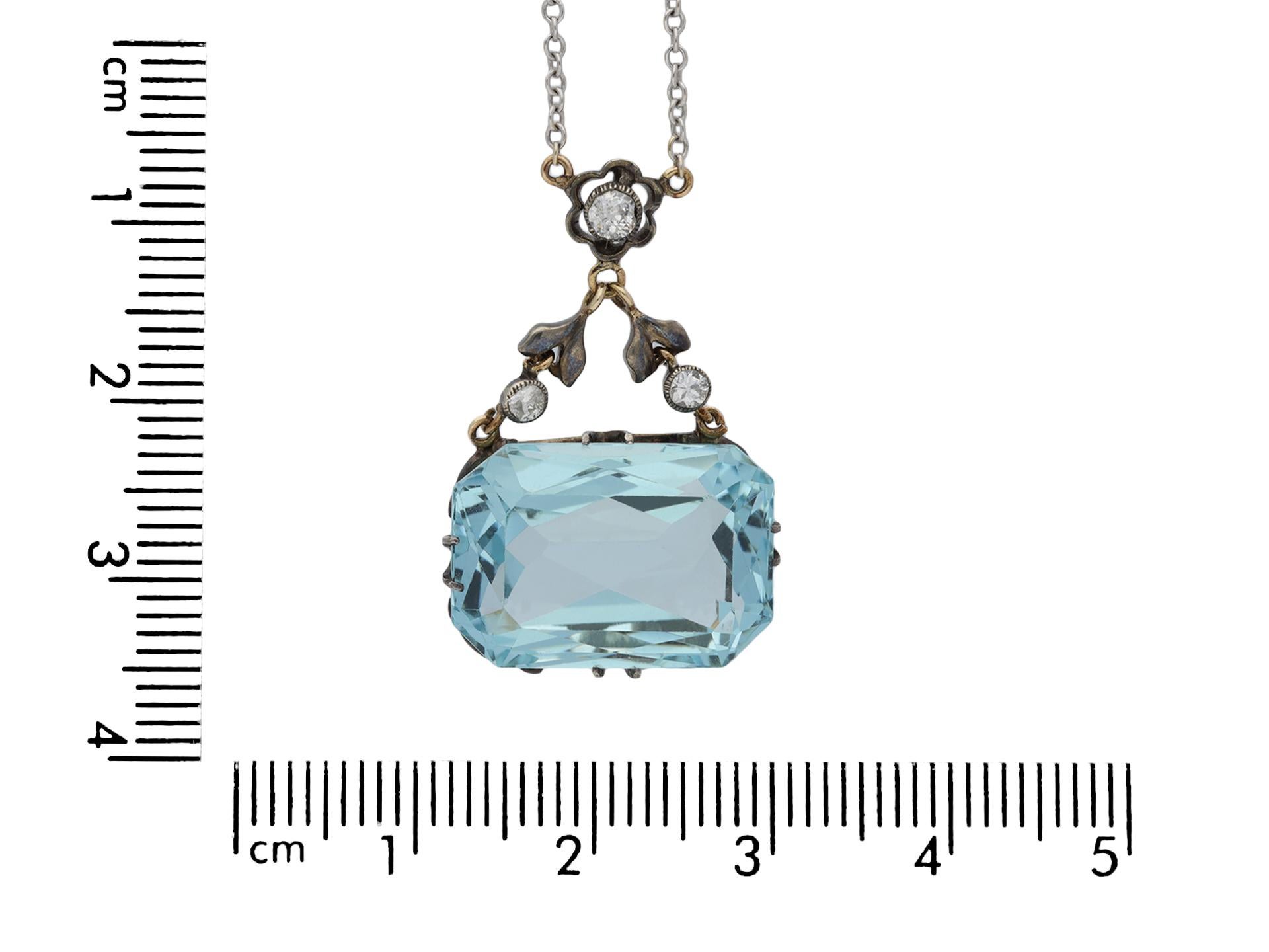 Edwardian Antique Aquamarine and Diamond Pendant, English, circa 1910 For Sale
