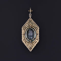 Antique Aquamarine and Diamond Pendant of Platinum and 14k Gold