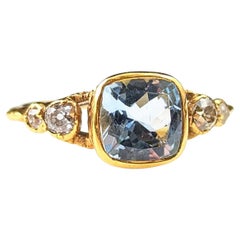 Antique Aquamarine and Diamond ring, 18k yellow gold