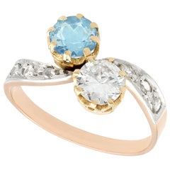 Antique Aquamarine and Diamond Yellow Gold Twist Ring, Circa 1900