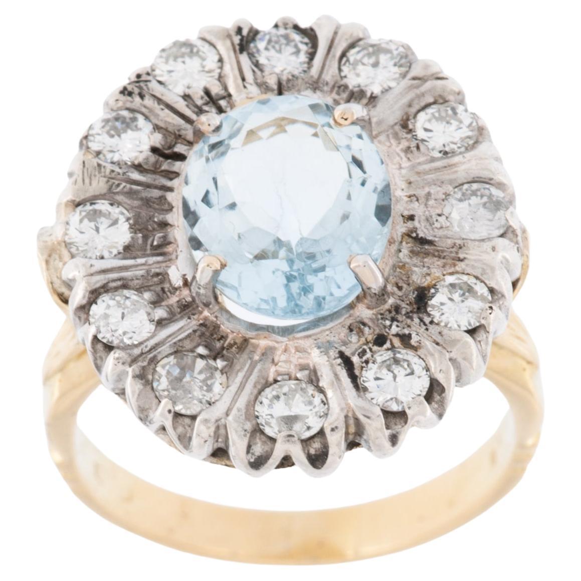 Antique Aquamarine and Diamonds French Royal Ring in Yellow Gold and ...
