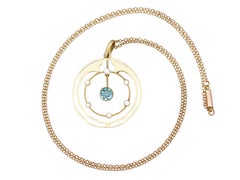 Antique Circa 1910 0.32ct Aquamarine Pearl 15k Yellow Gold Pendant