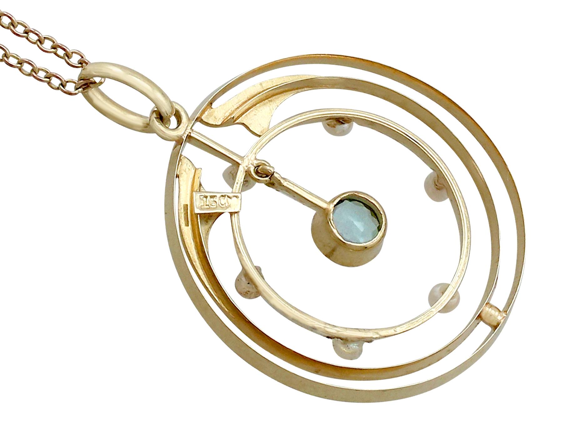 Antique Aquamarine and Pearl Yellow Gold Pendant In Excellent Condition For Sale In Jesmond, Newcastle Upon Tyne