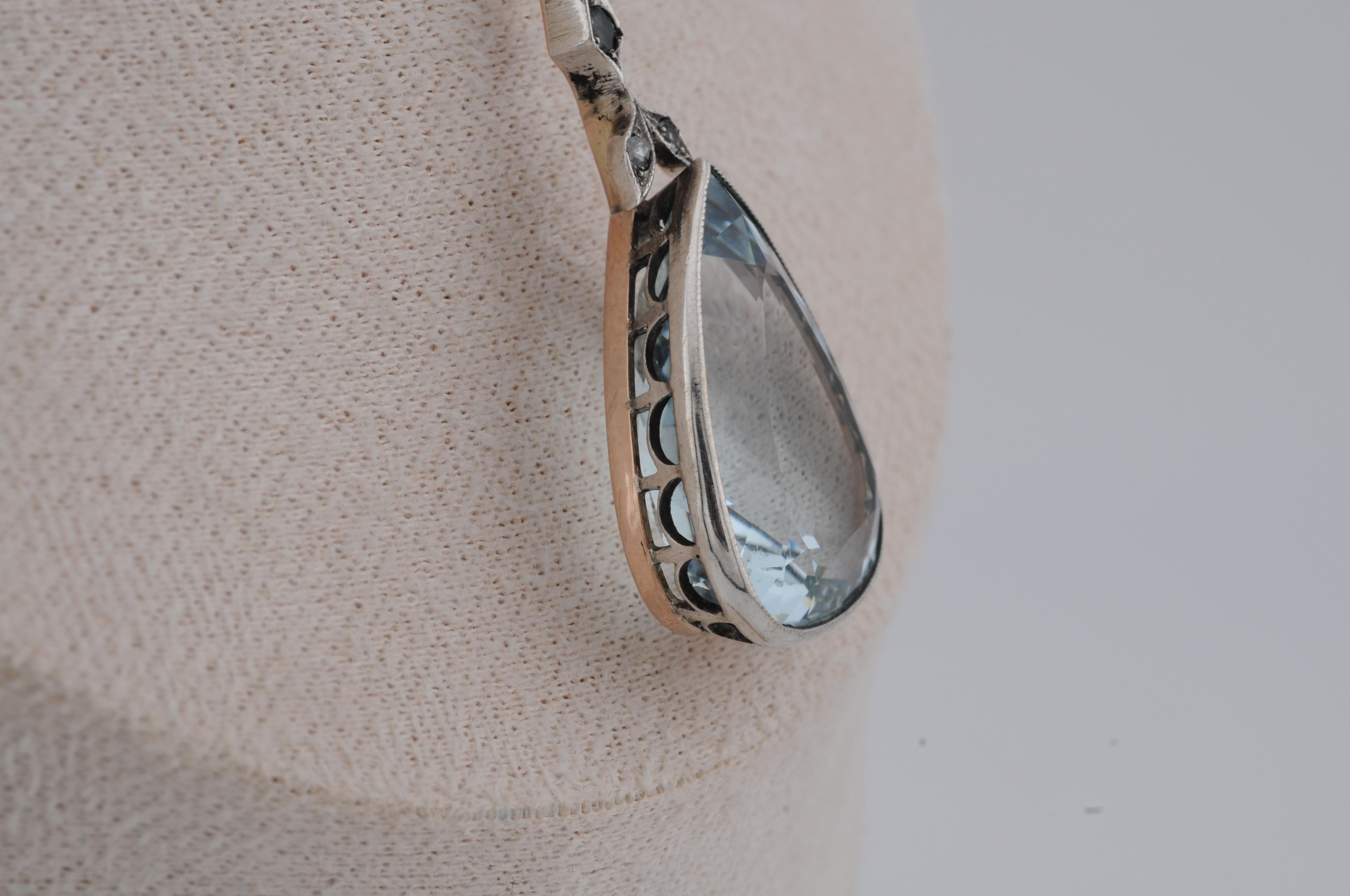Antique Aquamarine approx 25ct  in White and Rose Gold Pendant For Sale 7