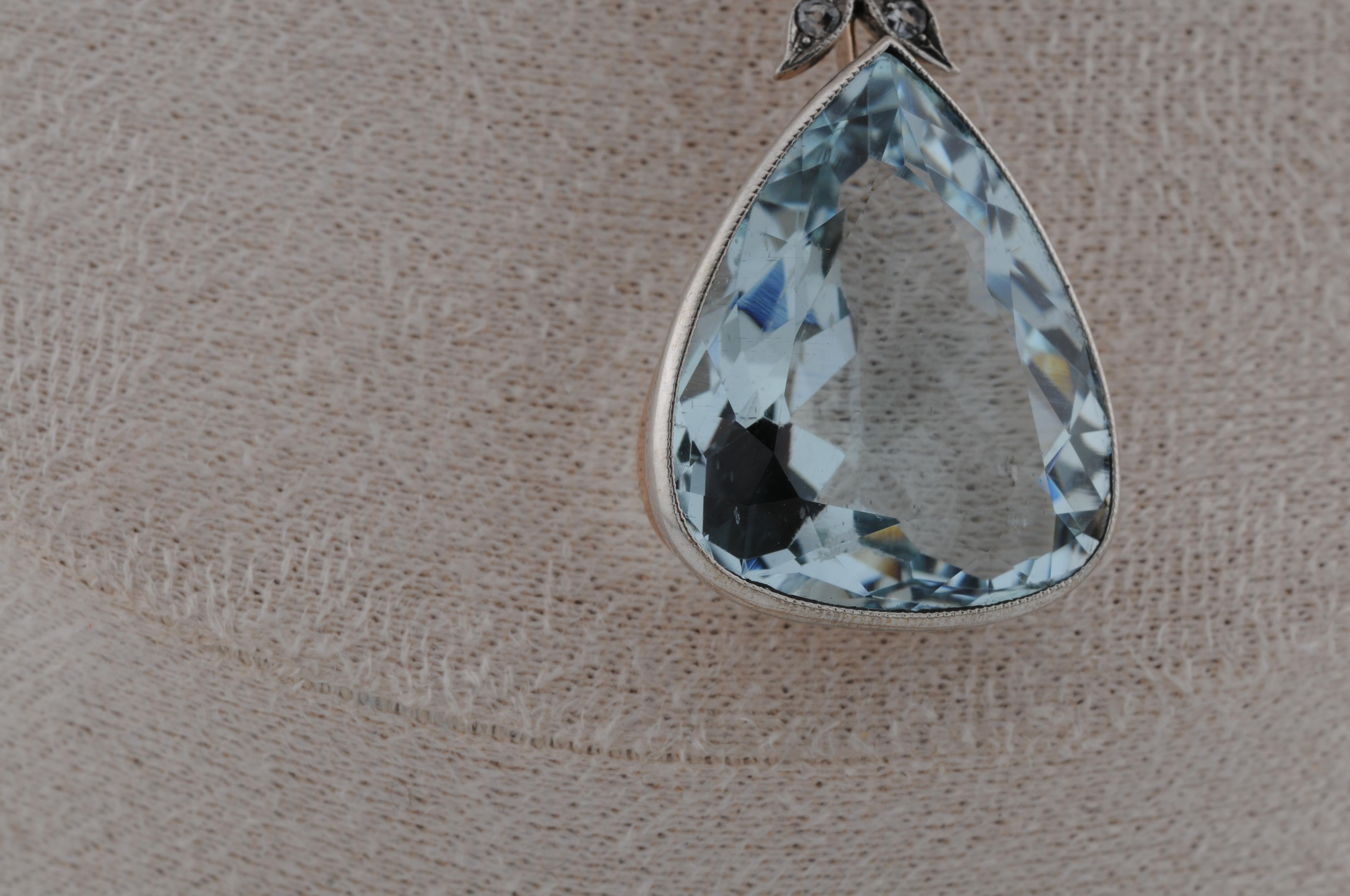 Women's or Men's Antique Aquamarine approx 25ct  in White and Rose Gold Pendant For Sale