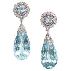 Antique Aquamarine, Diamond And Silver Upon Gold Drop Earrings, Circa 1890