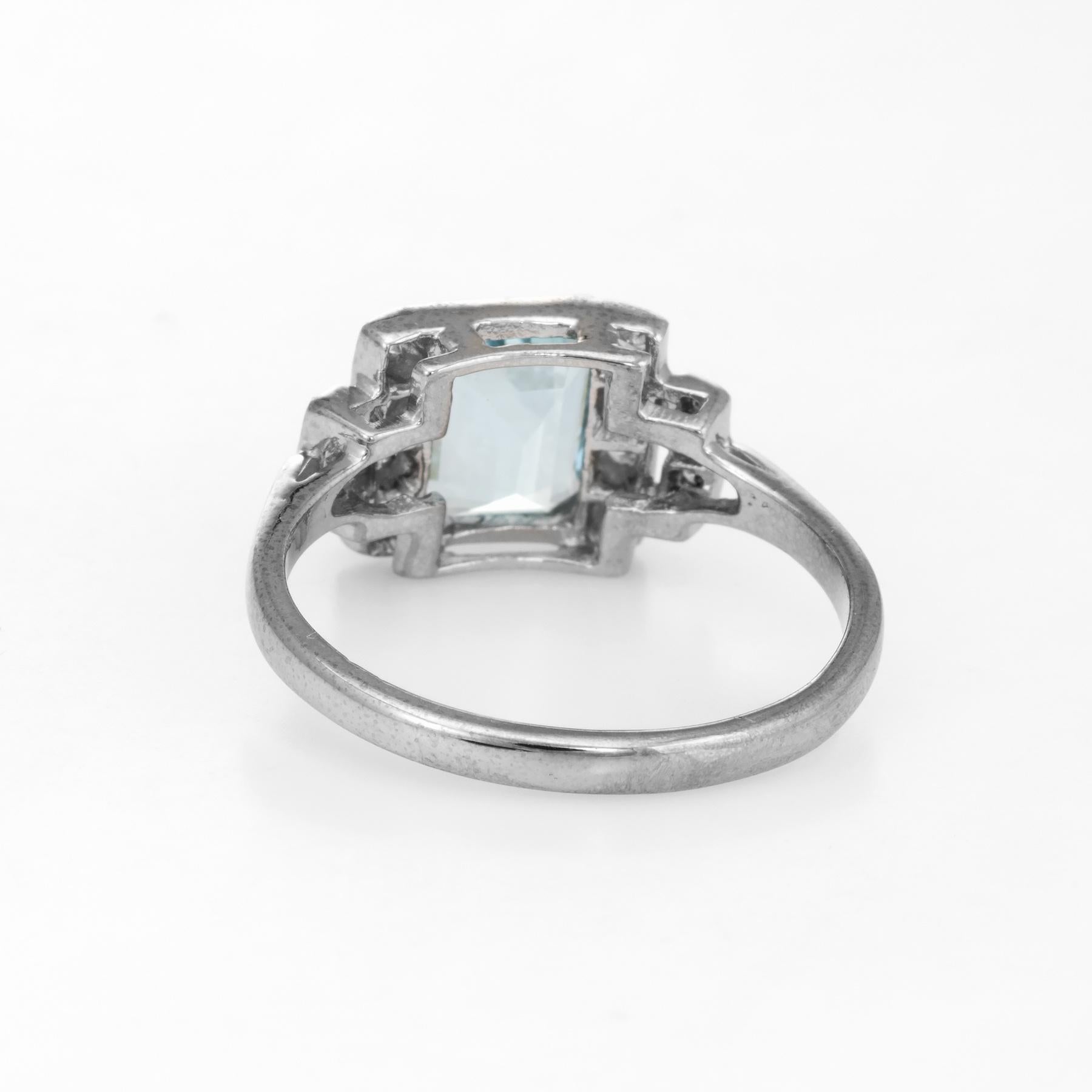Antique Aquamarine Diamond Engagement Ring Art Deco 18 Karat White Gold Vintage In Excellent Condition In Torrance, CA