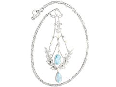 Antique Aquamarine Diamond Pearl and Yellow Gold Pendant