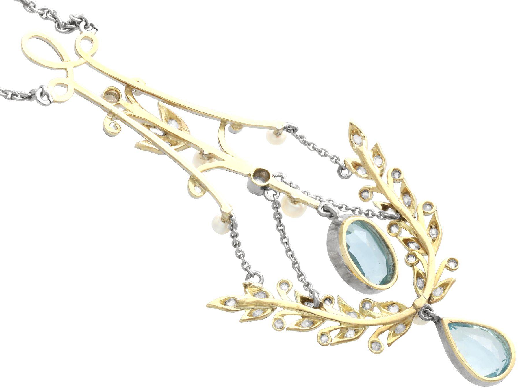 Antique Aquamarine Diamond Pearl and Yellow Gold Pendant In Excellent Condition For Sale In Jesmond, Newcastle Upon Tyne