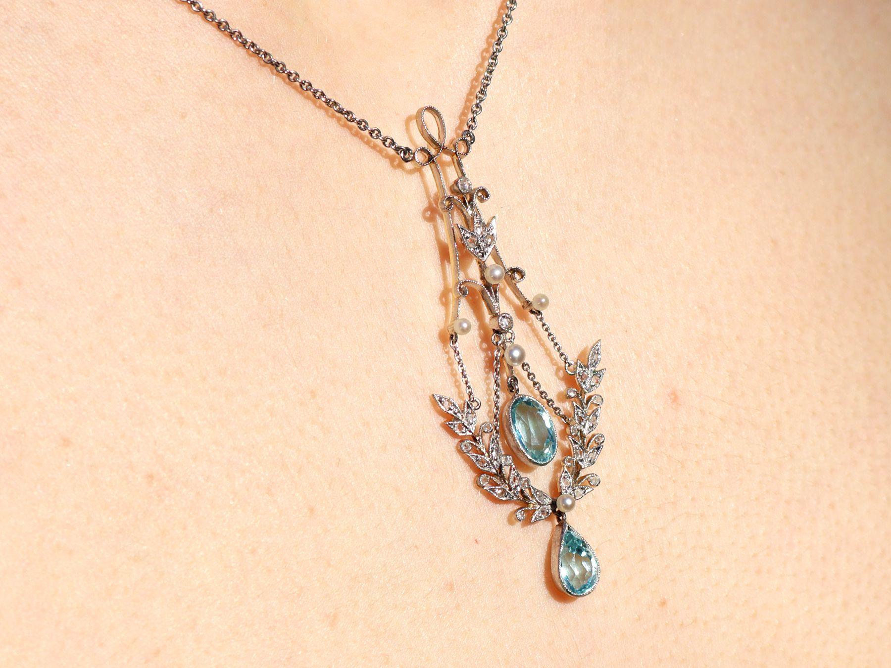 Antique Aquamarine Diamond Pearl and Yellow Gold Pendant For Sale 2