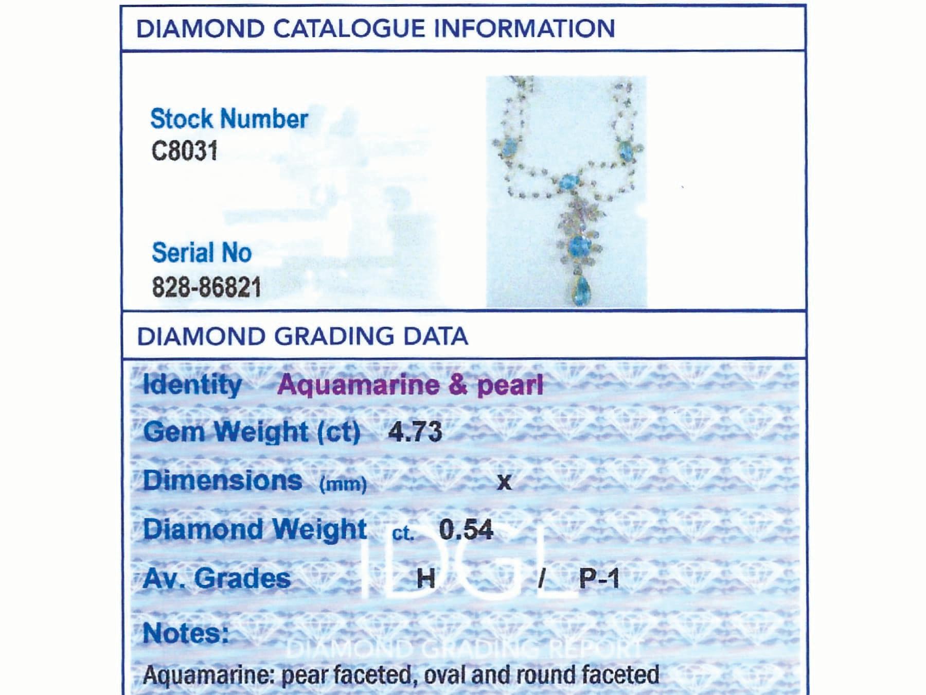 Antique Aquamarine Diamond Seed Pearl Platinum Pendant Necklace For Sale 3