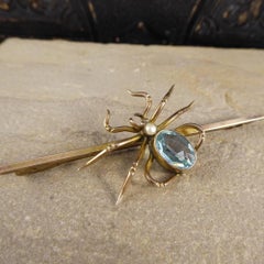 Antique Aquamarine Pearl Spider Brooch