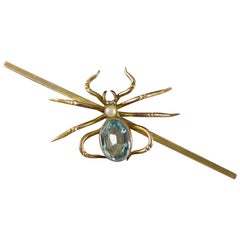 Antique Aquamarine Pearl Spider Brooch