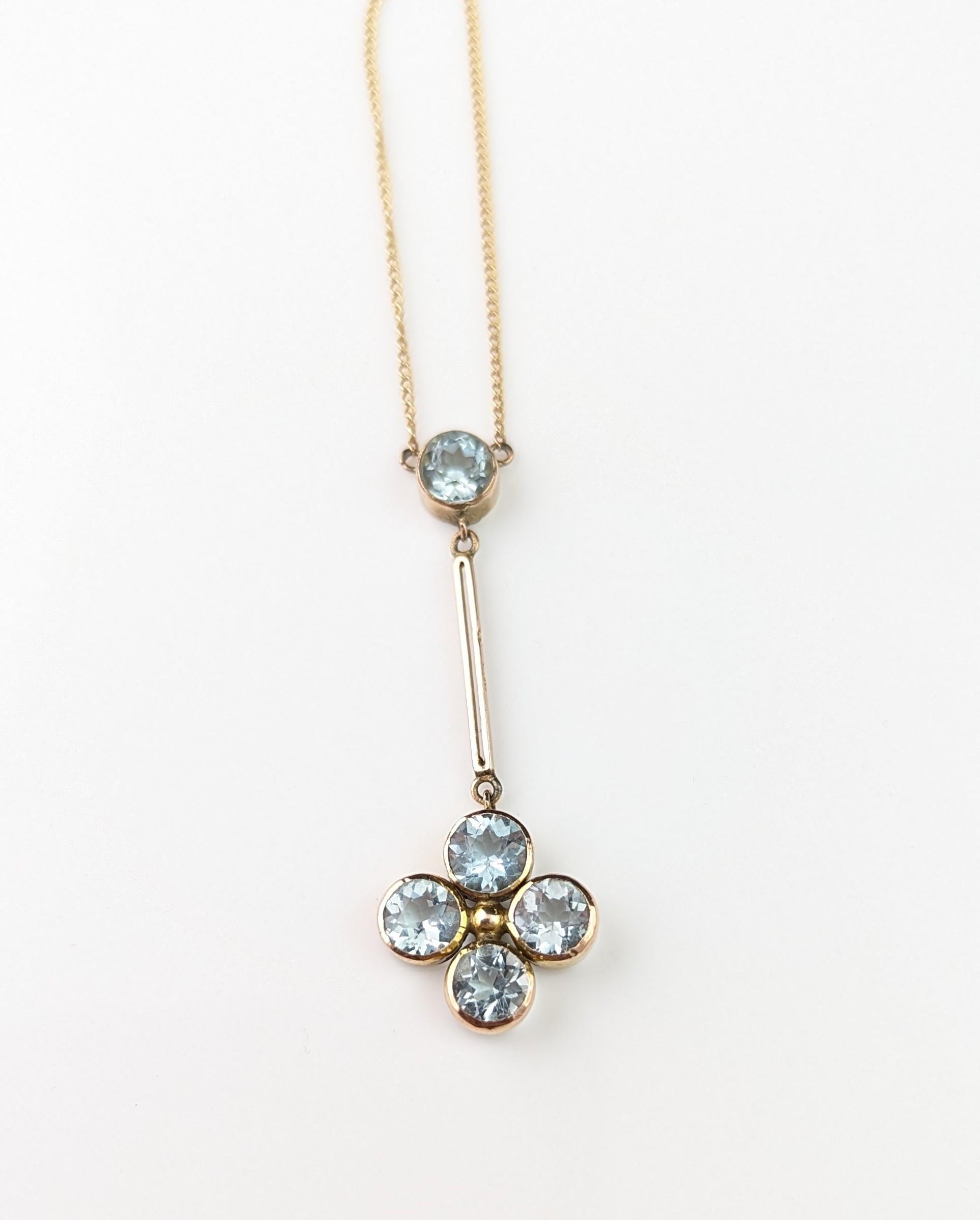 Antique Aquamarine pendant necklace, 9k rose gold 5
