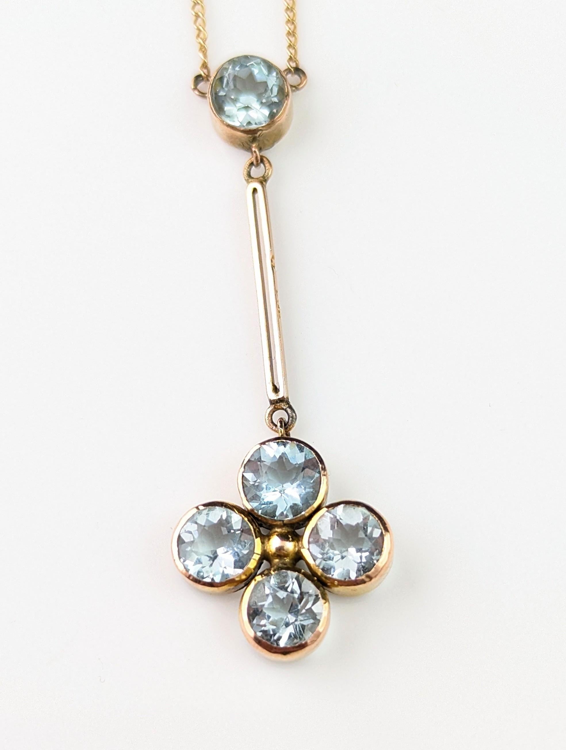 Antique Aquamarine pendant necklace, 9k rose gold 6