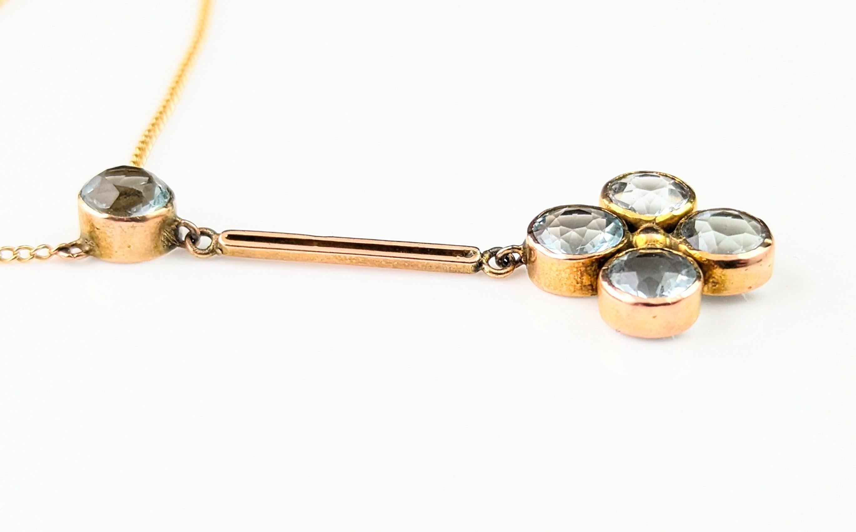 Antique Aquamarine pendant necklace, 9k rose gold 8