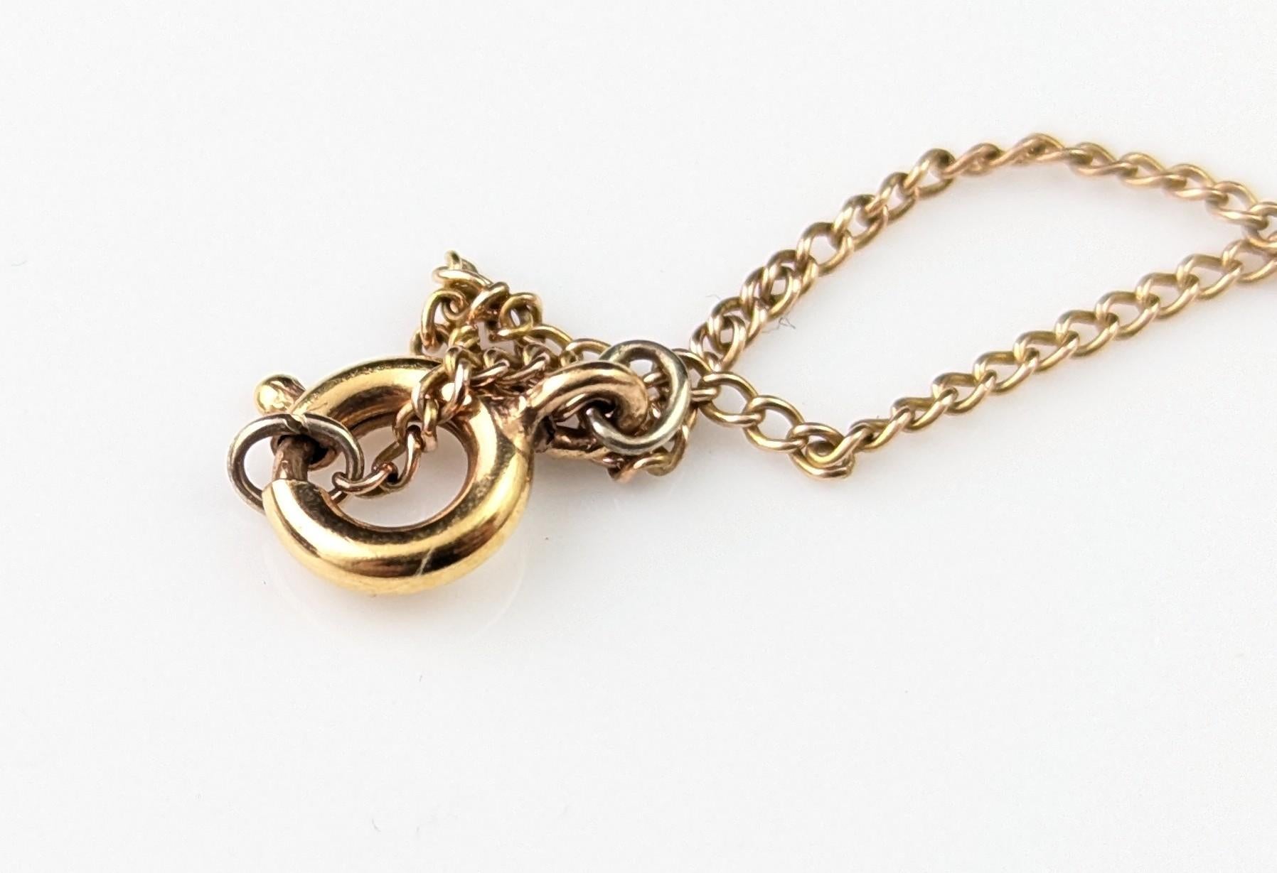 Antique Aquamarine pendant necklace, 9k rose gold 9