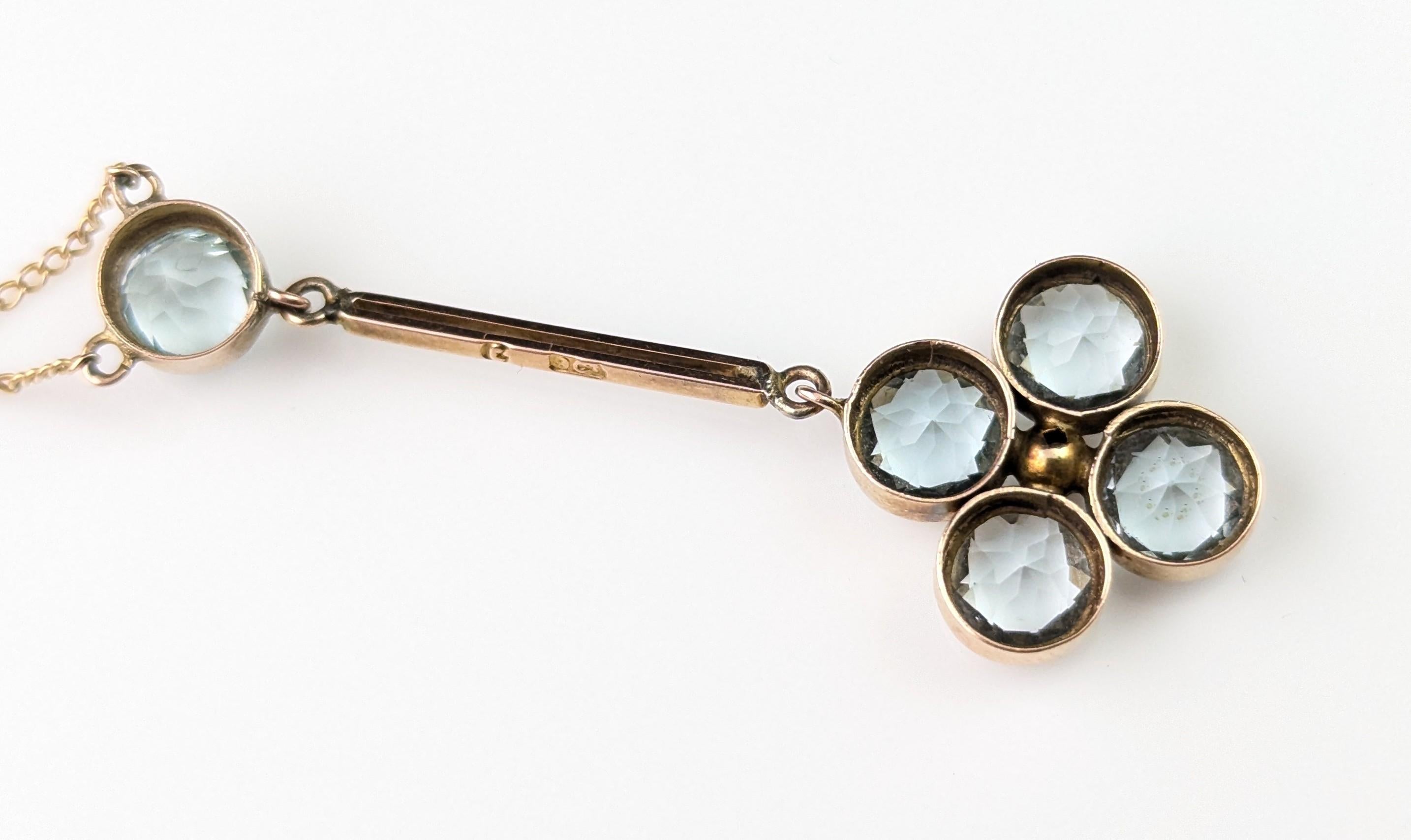 Antique Aquamarine pendant necklace, 9k rose gold 11