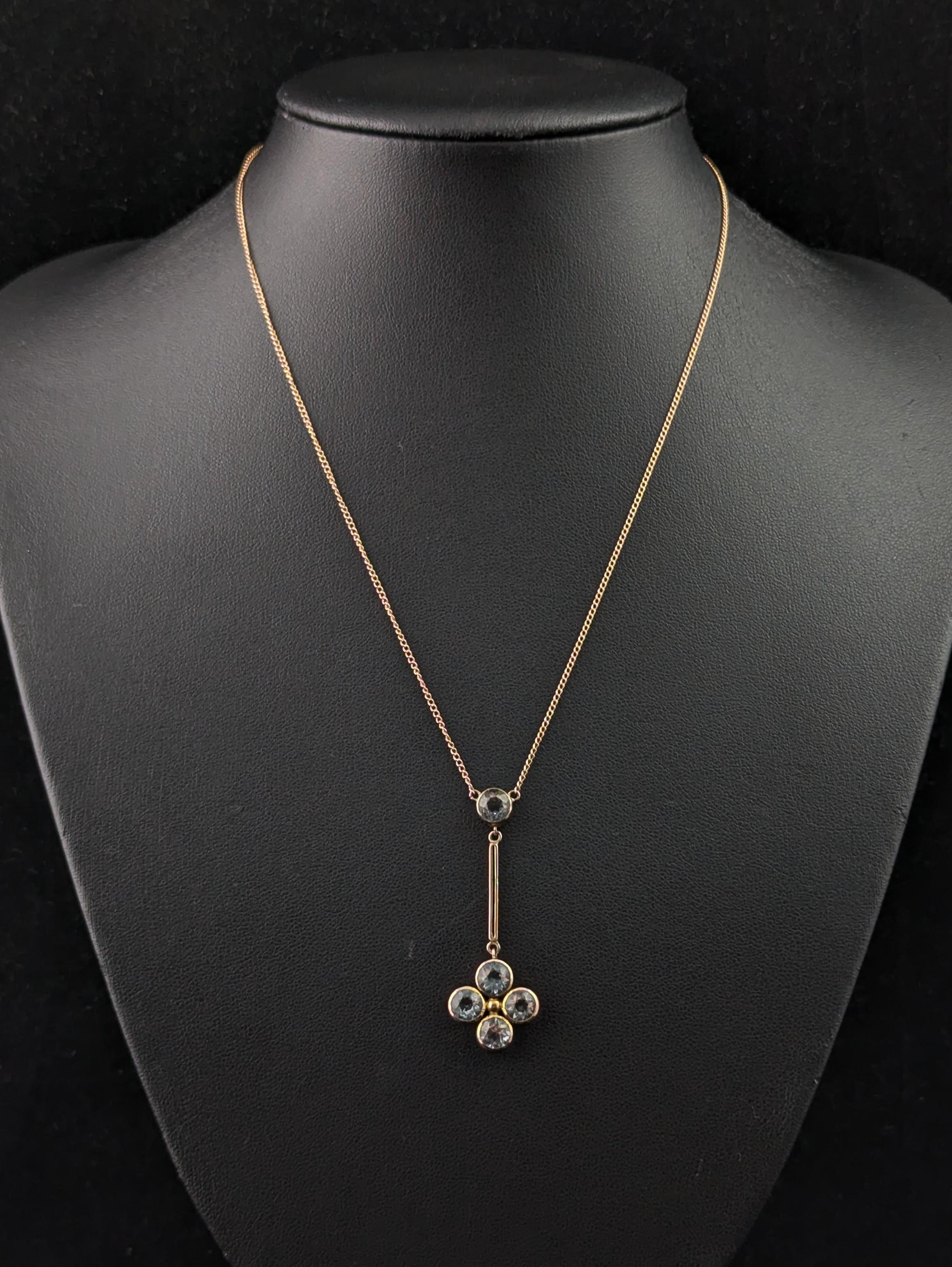 Edwardian Antique Aquamarine pendant necklace, 9k rose gold