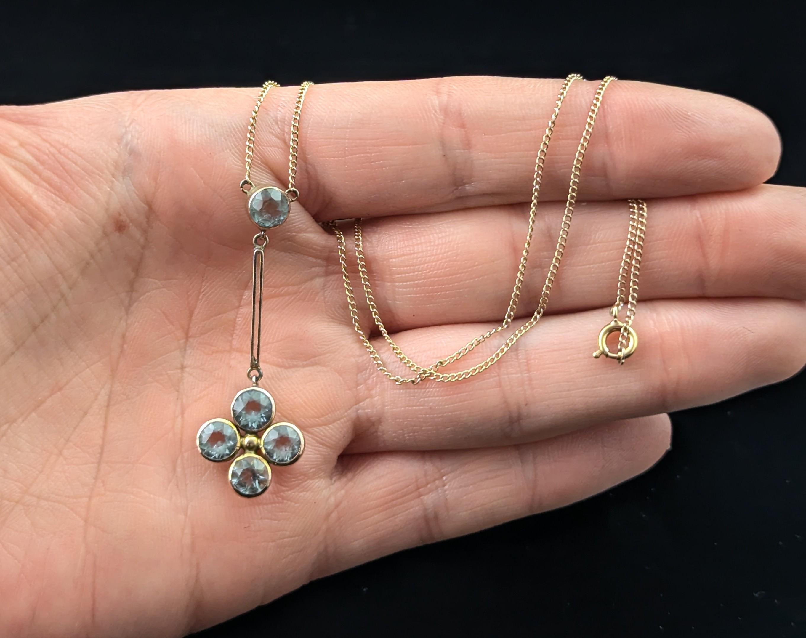 Round Cut Antique Aquamarine pendant necklace, 9k rose gold