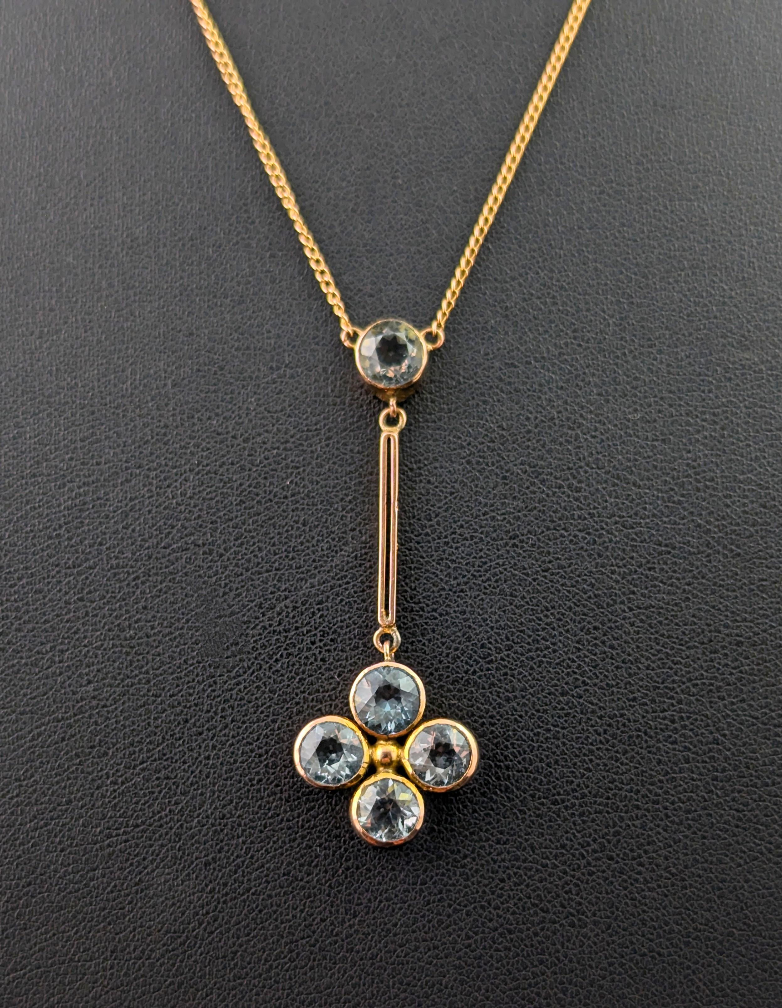Antique Aquamarine pendant necklace, 9k rose gold In Fair Condition In NEWARK, GB