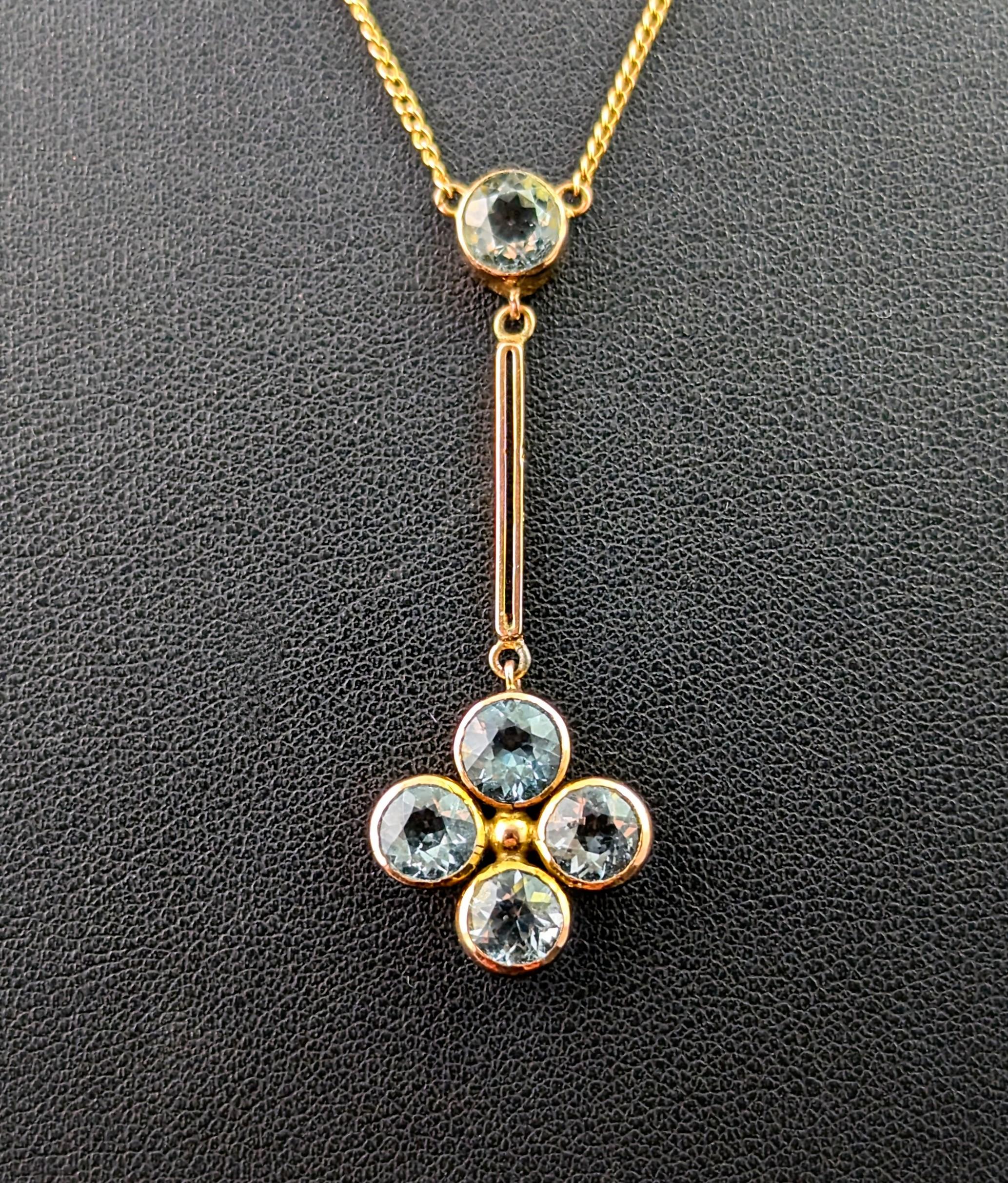 Women's Antique Aquamarine pendant necklace, 9k rose gold