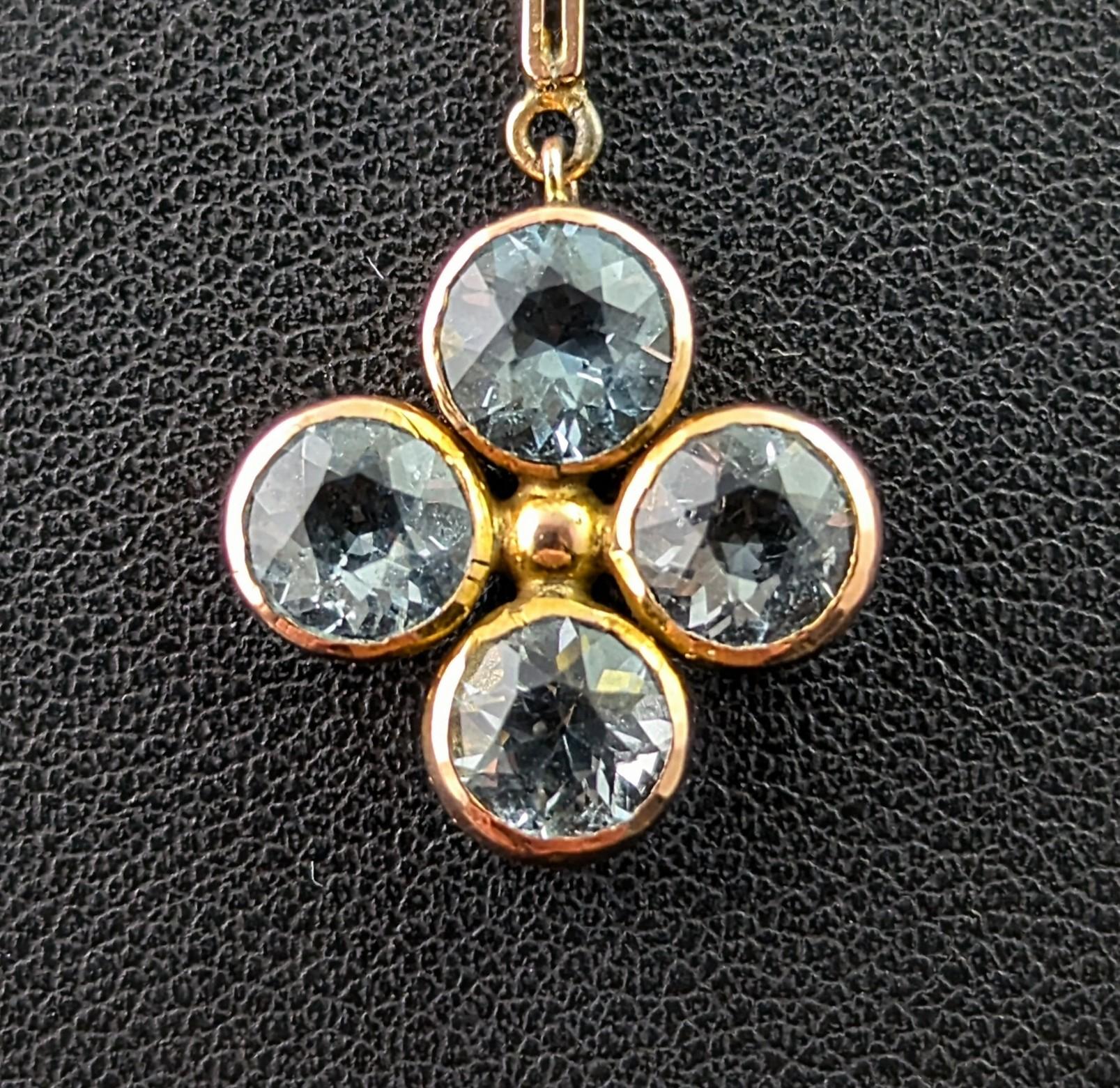 Antique Aquamarine pendant necklace, 9k rose gold 1