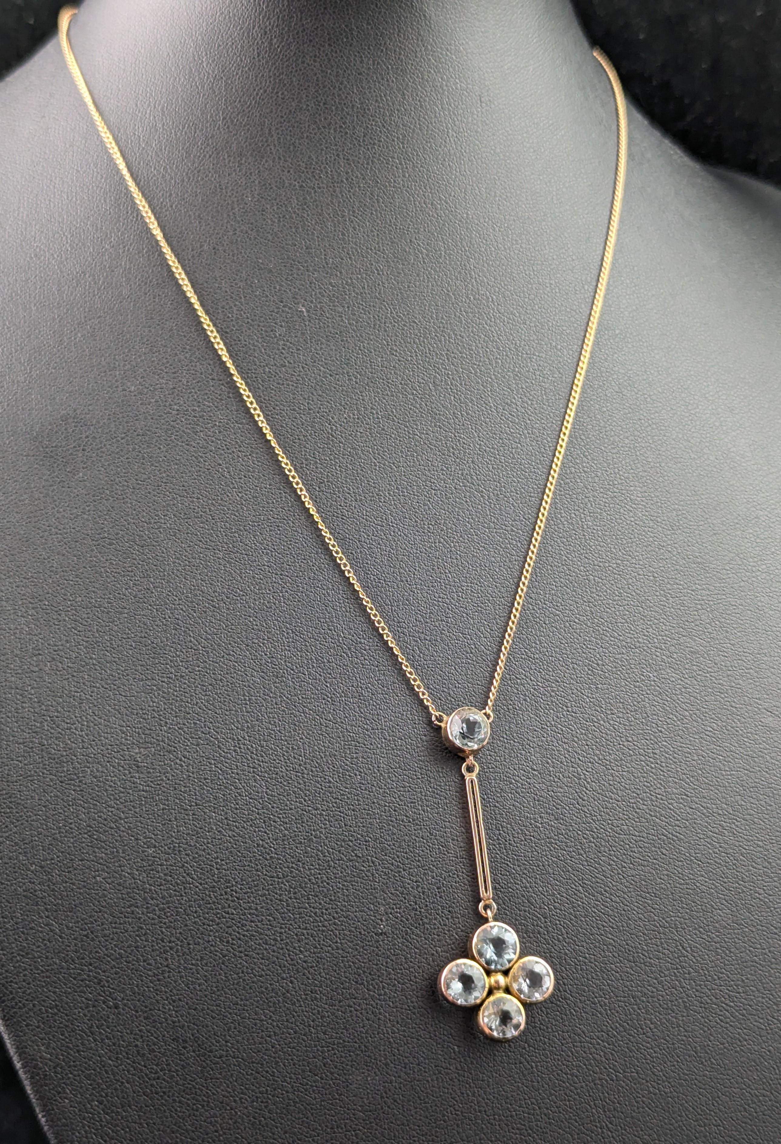 Antique Aquamarine pendant necklace, 9k rose gold 3
