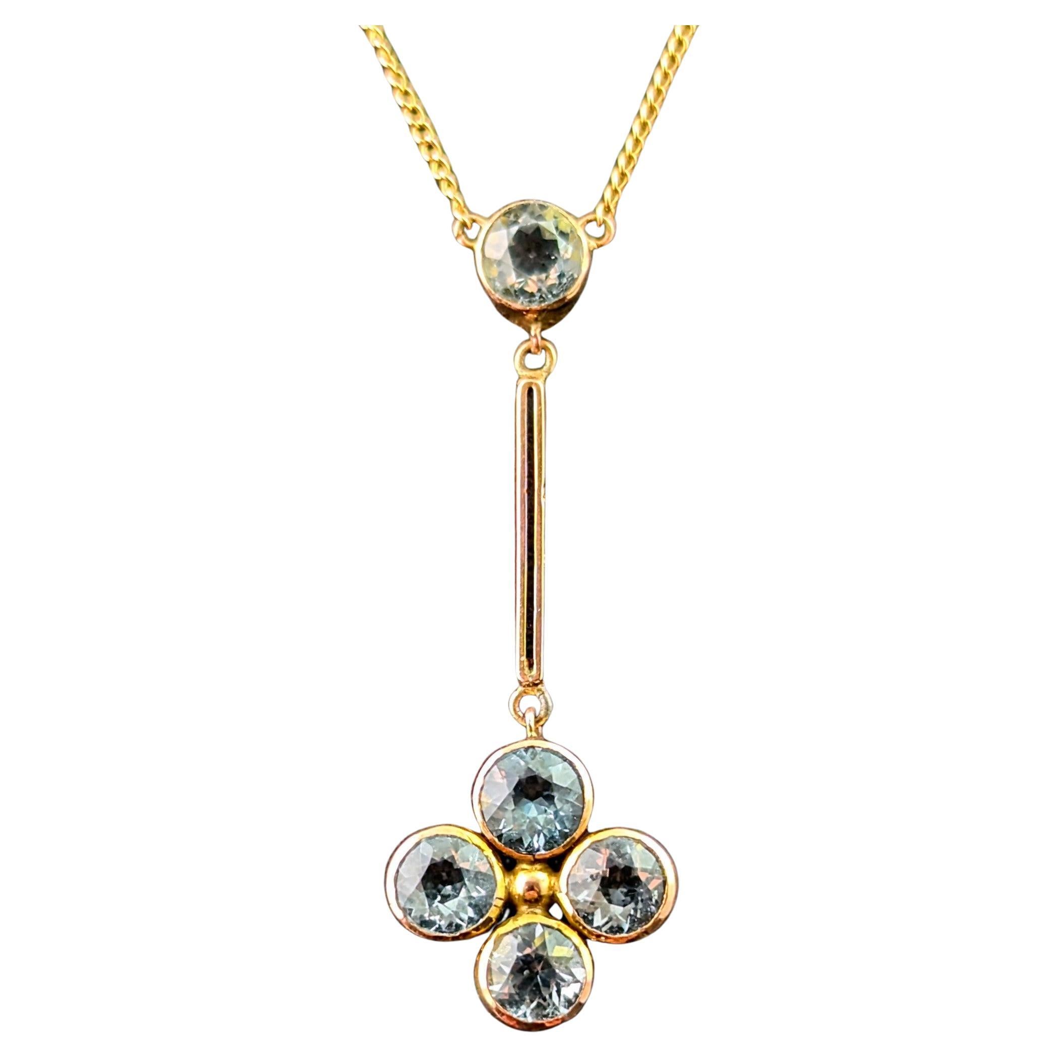 Antique Aquamarine pendant necklace, 9k rose gold