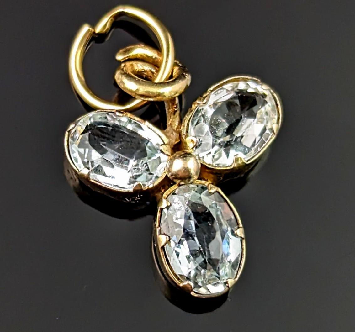 Antique Aquamarine shamrock pendant, charm, 9k gold  In Good Condition For Sale In NEWARK, GB