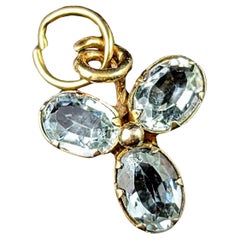 Antique Aquamarine shamrock pendant, charm, 9k gold 