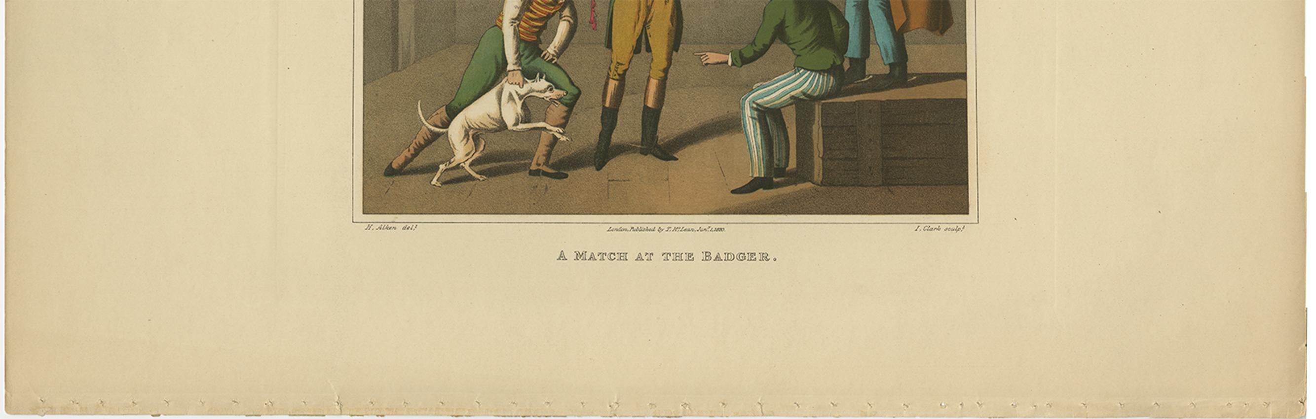 19th Century Antique Aquatint 'A Match at the Badger' by J. Clark, 1820 For Sale