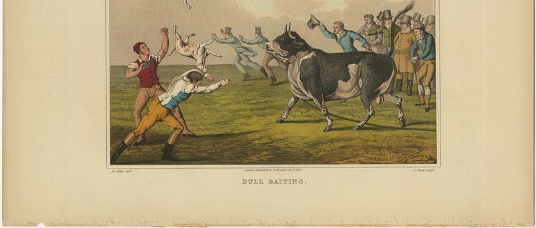 Antique Aquatint 'Bull Baiting' by J. Clark, 1820 For Sale at 1stDibs