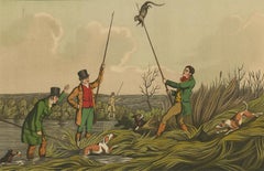 Antique Aquatint 'Spearing the Otter' by J. Clark, 1820