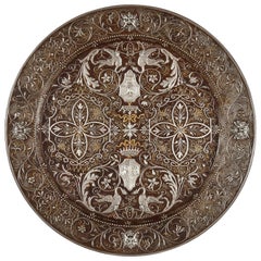 Antique Arabesque Steel Plate with Gold and Silver Inlay