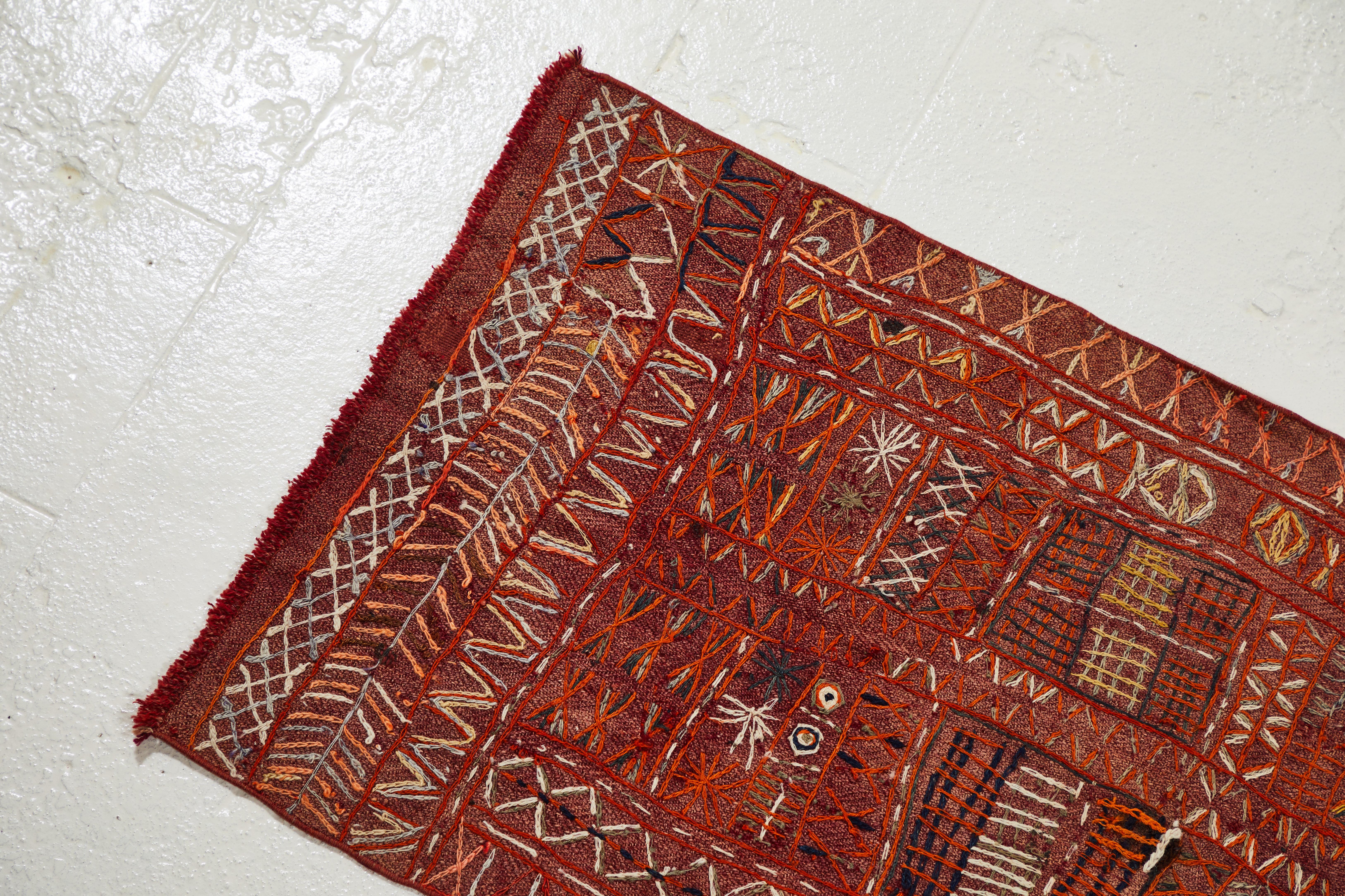 Antique Arabi runner with hand embroidered crewel work. This runner beautifully made by hand and is beautifully aged and worn.