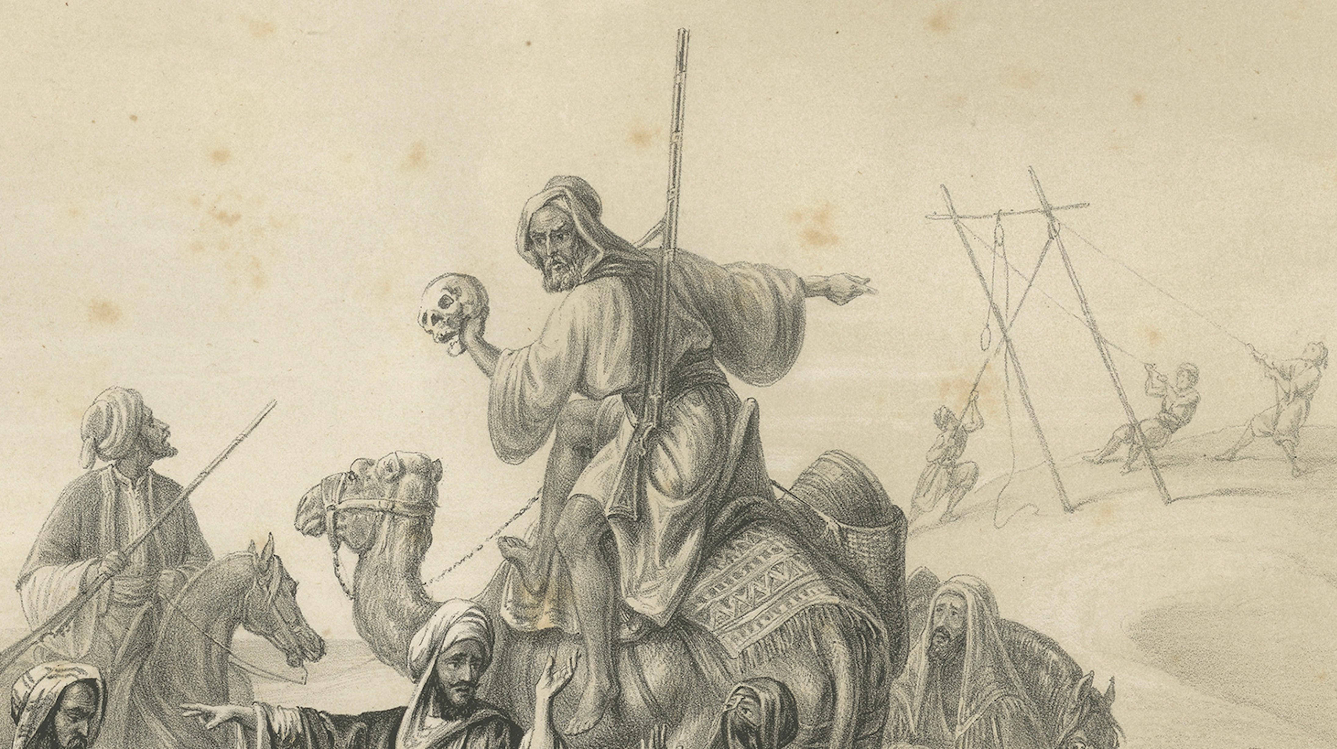 Antico Processo di esecuzione arabo nel deserto, Maximilian Egitto 1846 In condizioni buone in vendita a Langweer, NL