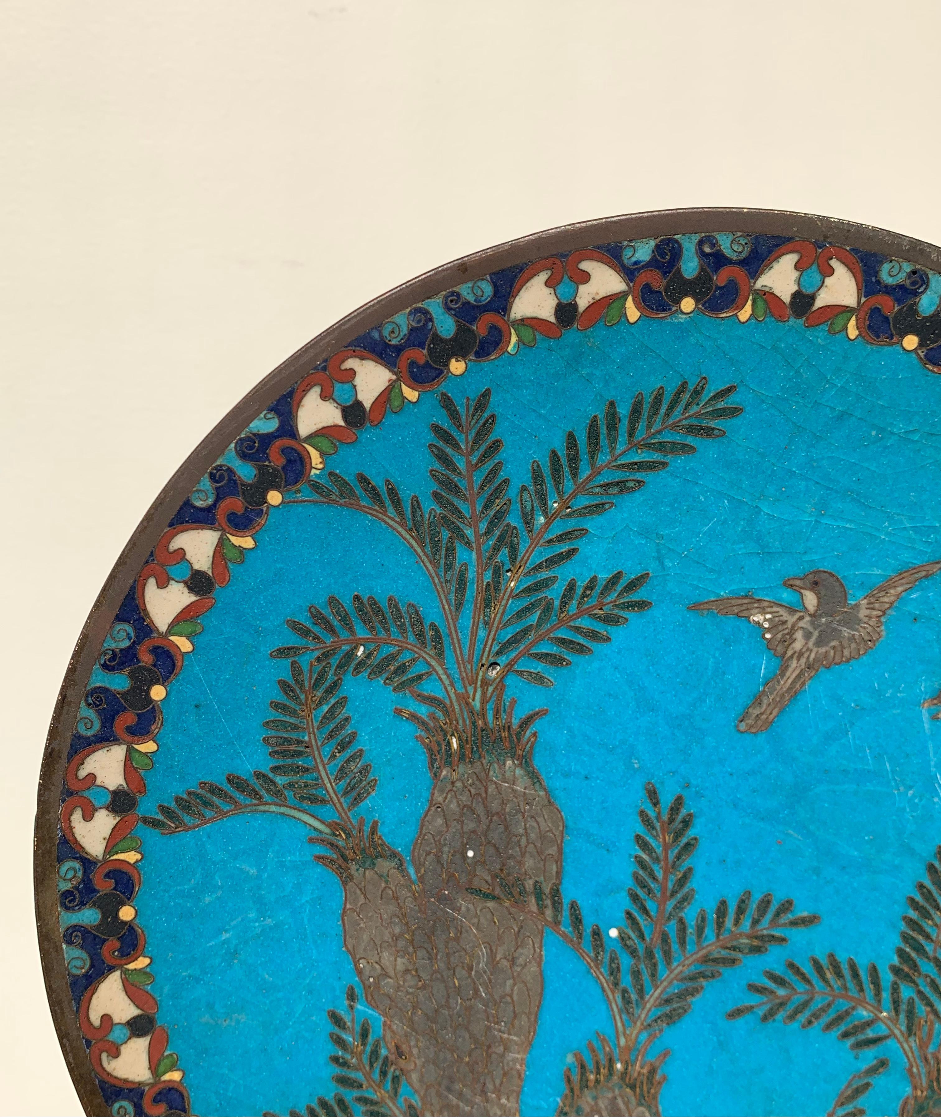 Antique Arabian Hand-Painted Metal Cloisonné Plate 3