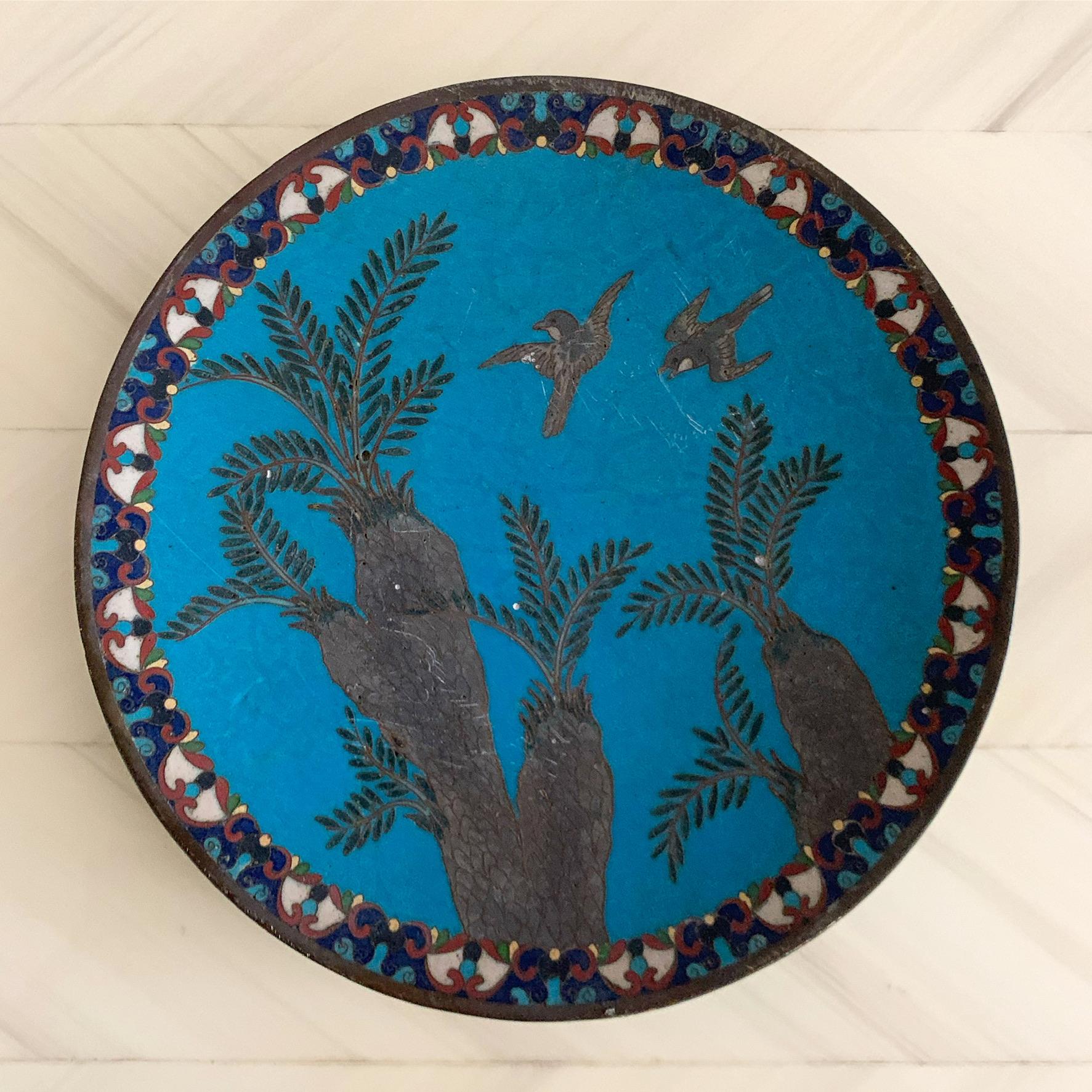 Antique Arabian Hand-Painted Metal Cloisonné Plate 6