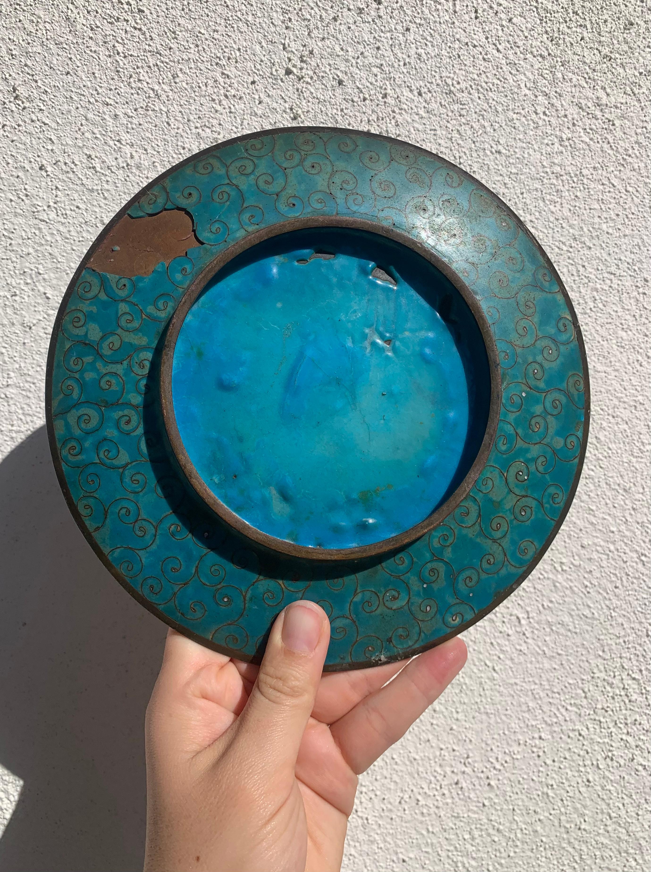 Antique Arabian Hand-Painted Metal Cloisonné Plate 8