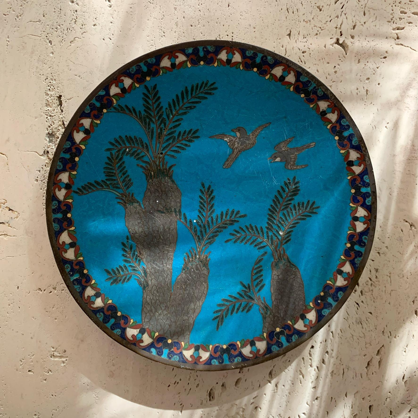 Antique Arabian Hand-Painted Metal Cloisonné Plate 9