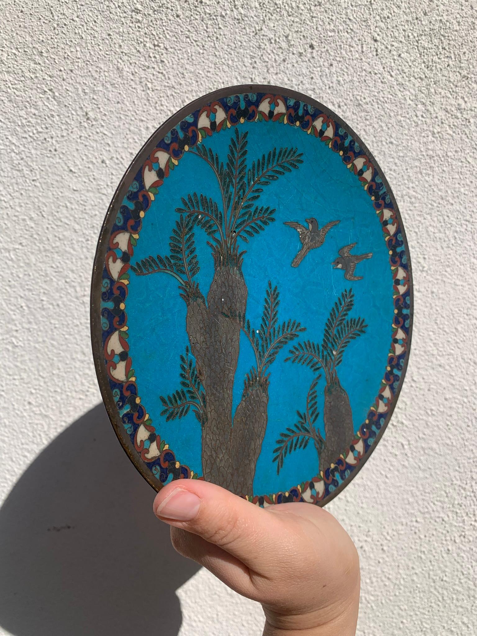 Antique Arabian Hand-Painted Metal Cloisonné Plate 10