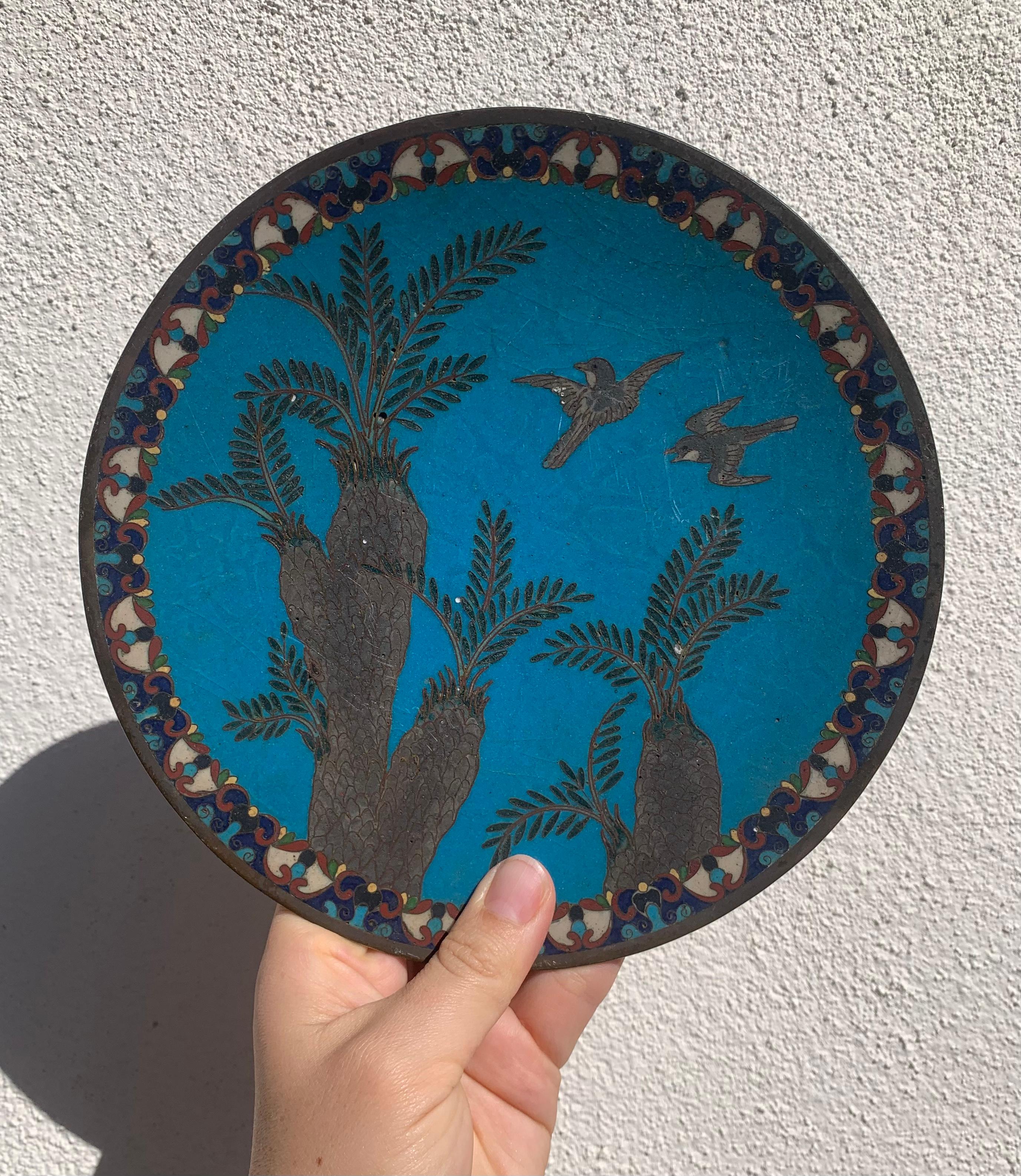 Antique Arabian Hand-Painted Metal Cloisonné Plate 11