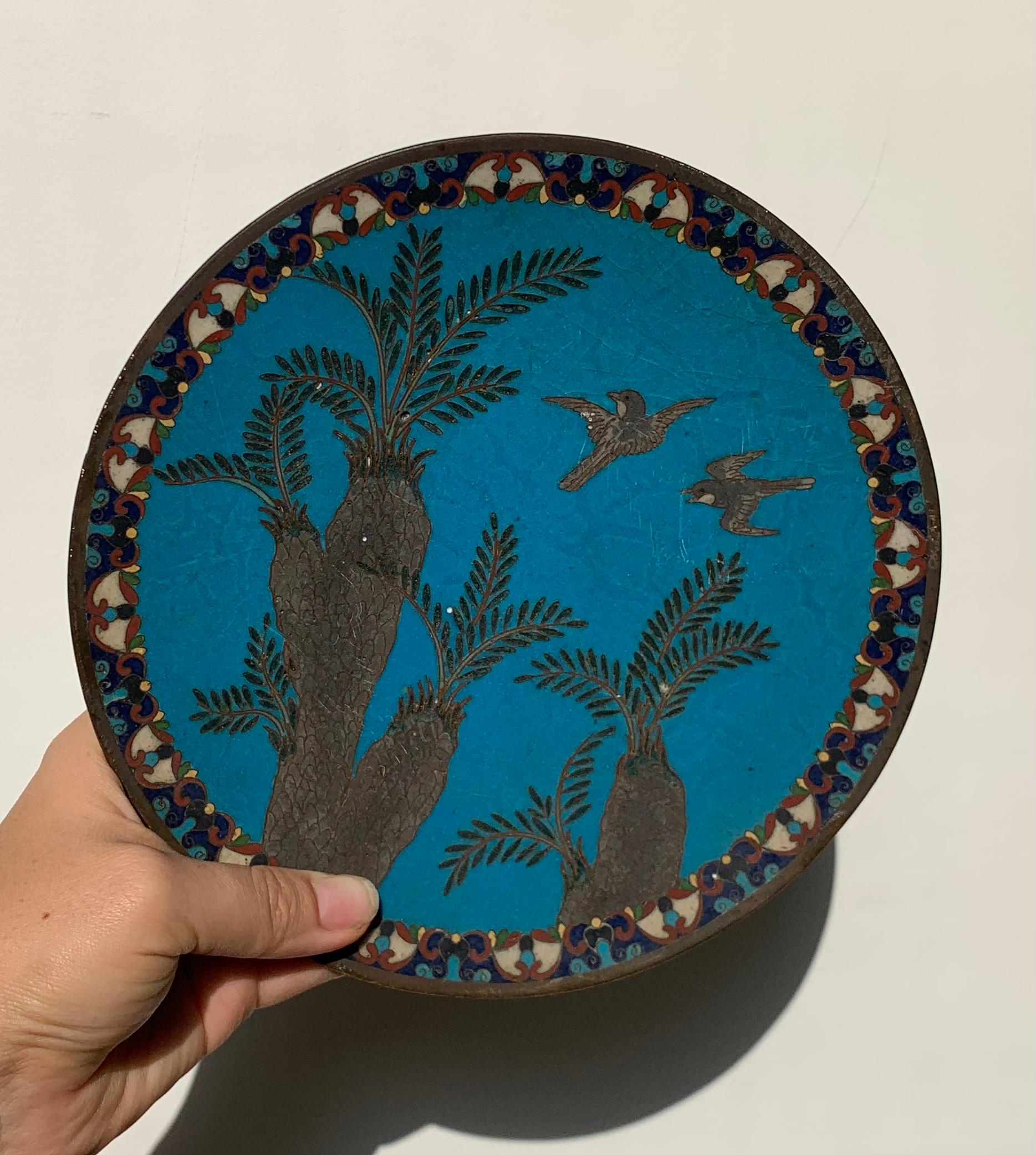Moorish Antique Arabian Hand-Painted Metal Cloisonné Plate