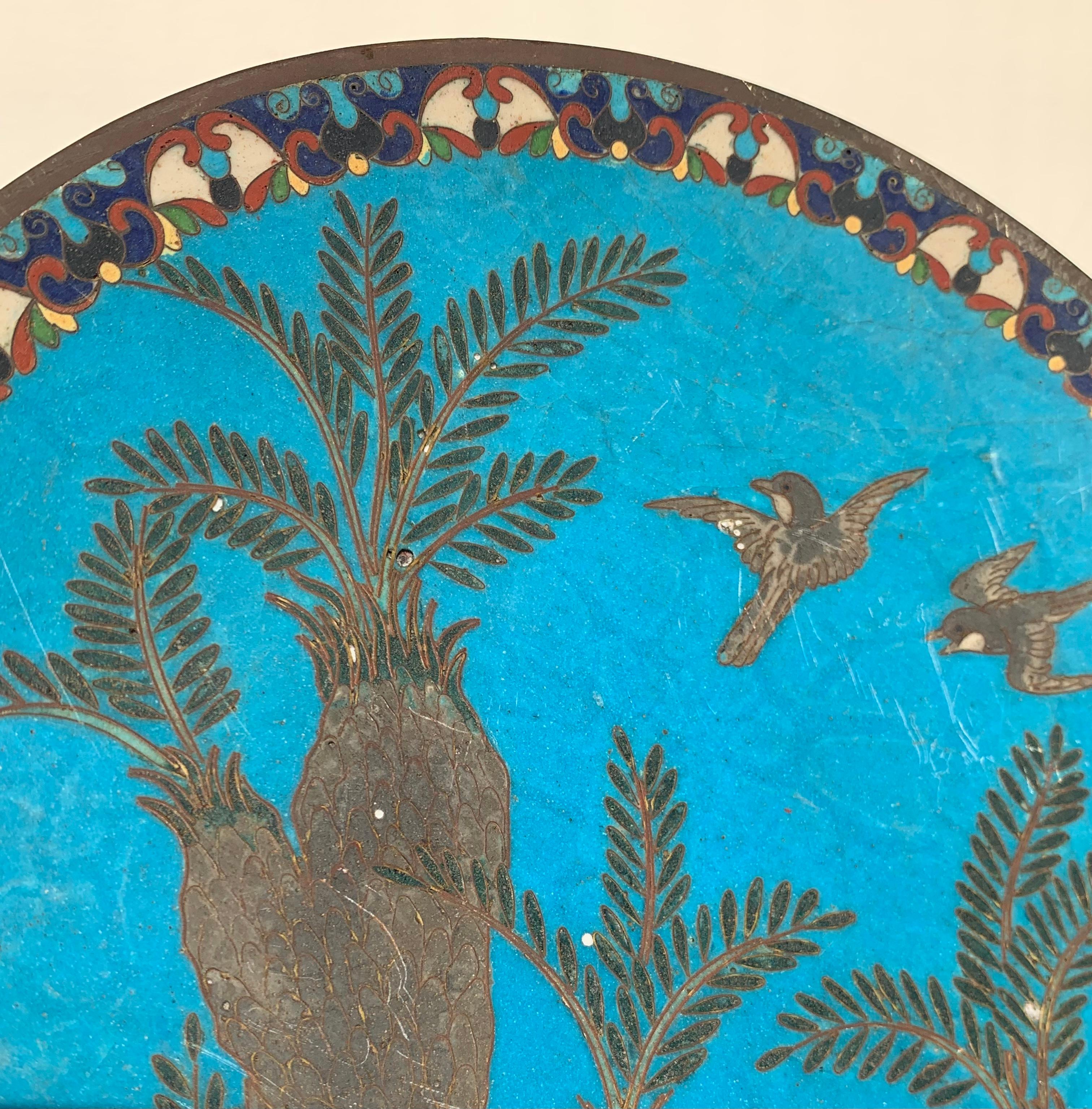 19th Century Antique Arabian Hand-Painted Metal Cloisonné Plate