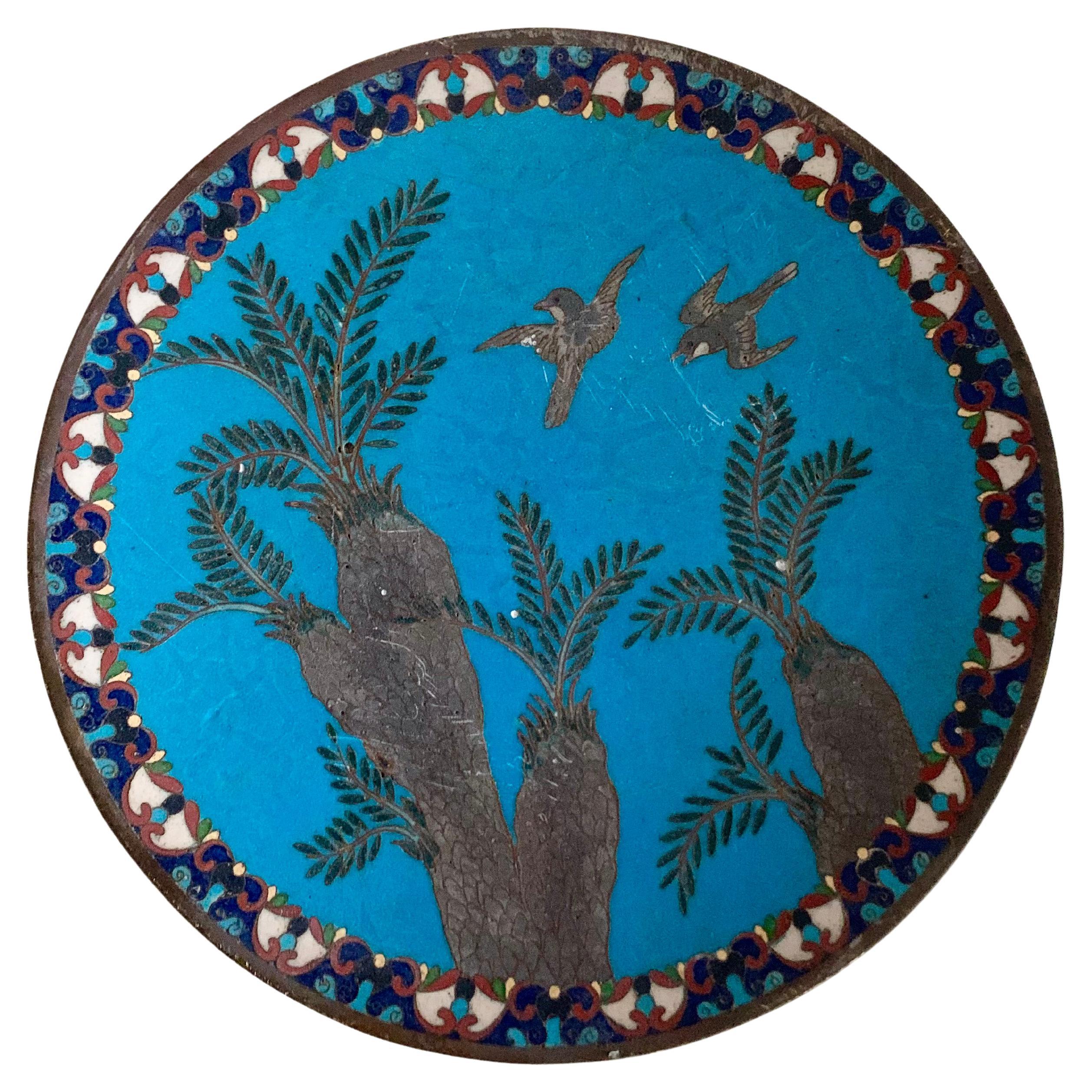 Antique Arabian Hand-Painted Metal Cloisonné Plate